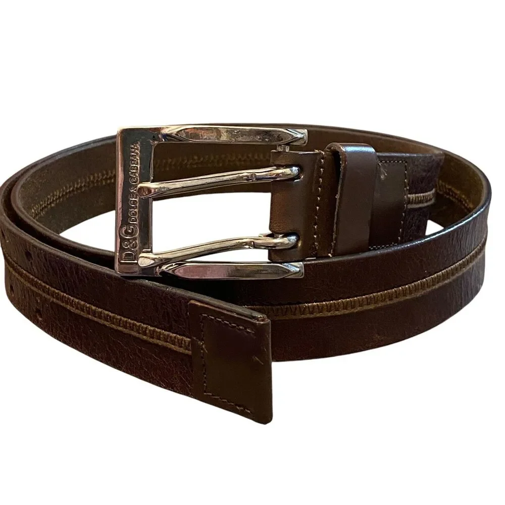 DOLCE &‎ GABBANA Italy Brown Leather Men’s Belt Double Holes